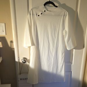 Chic White Midi Dress with Button Detail